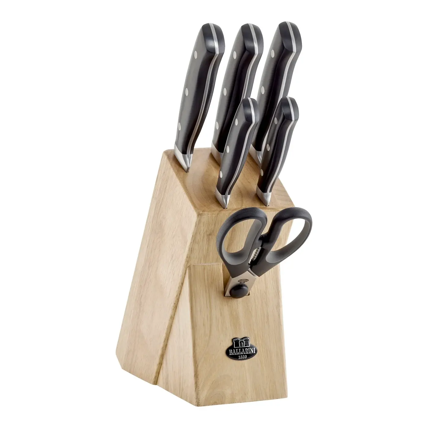 Ballarini Brenta seven-piece knife block set with natural wooden block